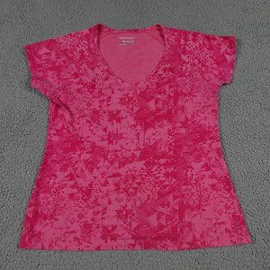 Columbia OmniFreeze Advance Cooling Short Sleeve Women Small Pink Pattern V Neck